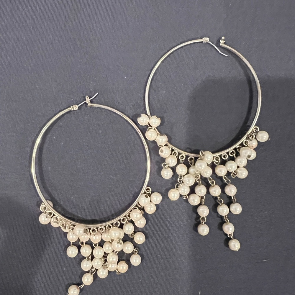 Elegant Silver Pearl Hoop Earrings